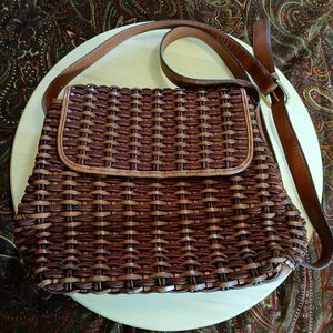 Vintage Brown Woven Crossbody Bag Americana